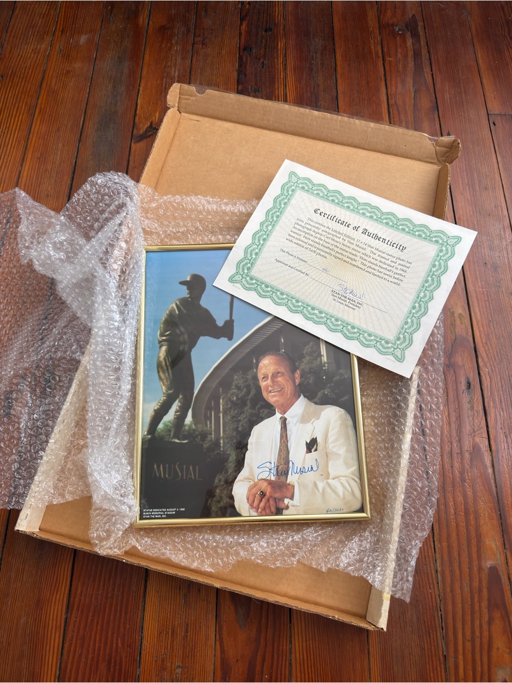 11x14 Stan Musial Carl Mose statue photo- framed, signed, numbered, COA